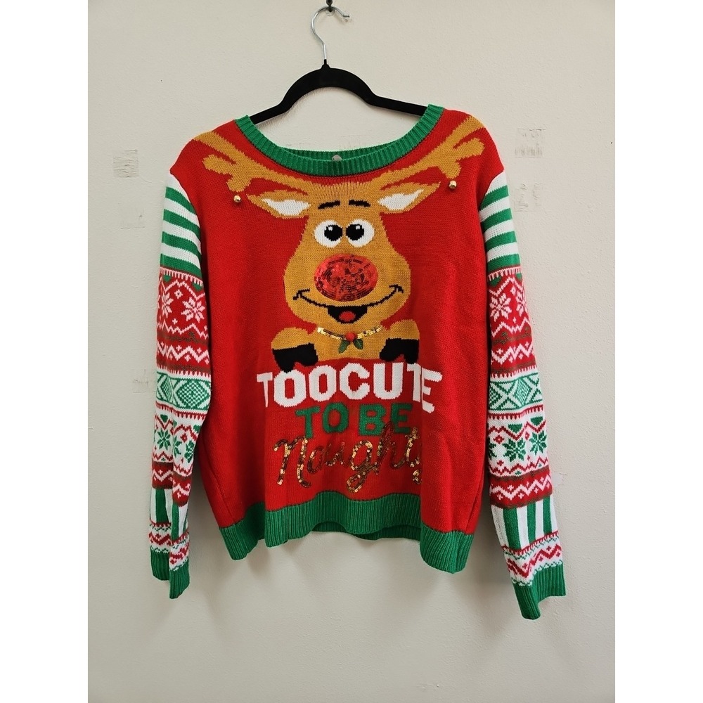 WOMENS Too Cute To Be Naughty Ugly Christmas SWEATER XXL